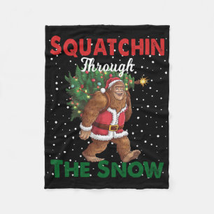 Bigfoot Christmas Funny Squatchin Through The Snow Fleece Blanket