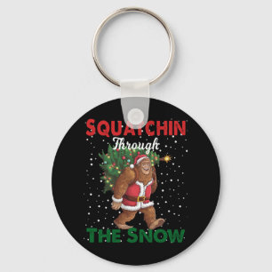 Bigfoot Christmas Funny Squatchin Through The Snow Key Ring