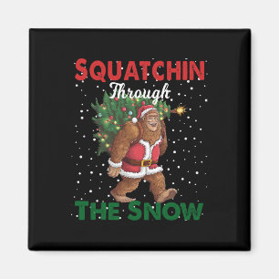 Bigfoot Christmas Funny Squatchin Through The Snow Magnet