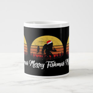 Bigfoot Christmas Santa Hat Merry Fishmas Vintage Large Coffee Mug