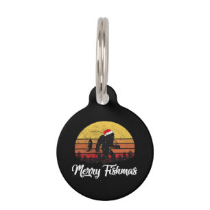 Bigfoot Christmas Santa Hat Merry Fishmas Vintage Pet Tag