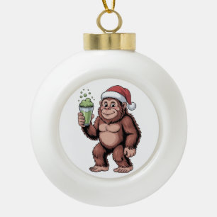 Bigfoot Christmas Sasquatch Matcha Lover Ceramic Ball Christmas Ornament