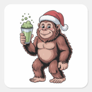 Bigfoot Christmas Sasquatch Matcha Lover Square Sticker