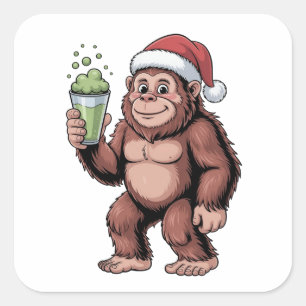 Bigfoot Christmas Sasquatch Matcha Lover Square Sticker
