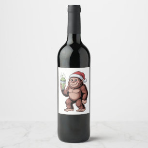 Bigfoot Christmas Sasquatch Matcha Lover Wine Label