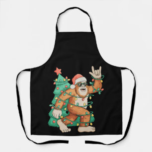 Bigfoot Christmas Sasquatch Xmas Tree Lights Santa Apron