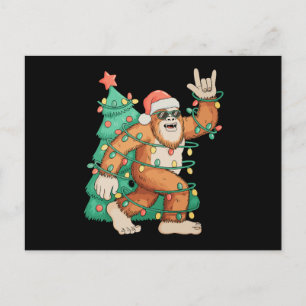 Bigfoot Christmas Sasquatch Xmas Tree Lights Santa Holiday Postcard