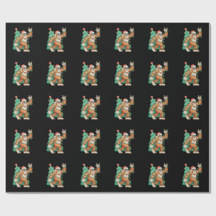 Bigfoot Christmas Sasquatch Xmas Tree Lights Santa Wrapping Paper