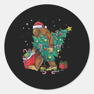 Bigfoot Christmas Tree Lights Funny Xmas Sasquatch Classic Round Sticker