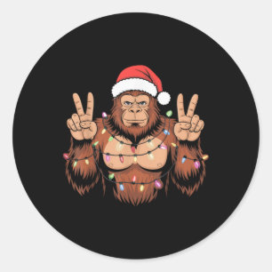 Bigfoot Christmas Tree Lights Funny Xmas Sasquatch Classic Round Sticker