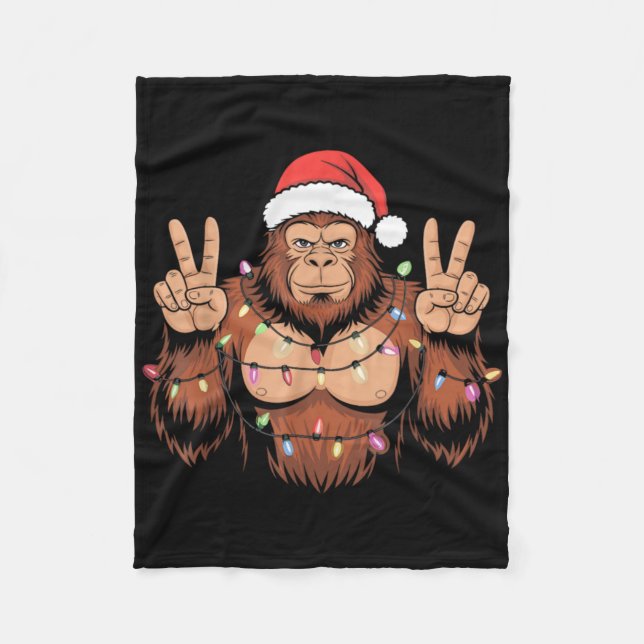 Bigfoot Christmas Tree Lights Funny Xmas Sasquatch Fleece Blanket (Front)