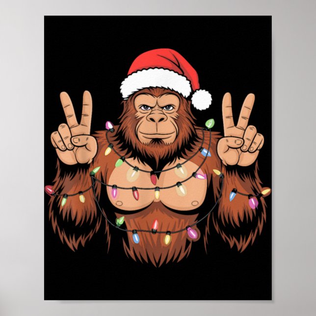 Bigfoot Christmas Tree Lights Funny Xmas Sasquatch Poster (Front)