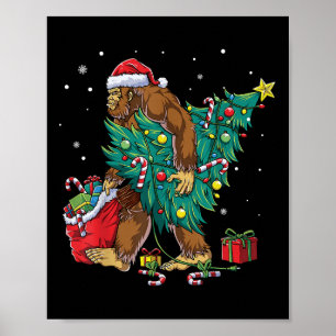 Bigfoot Christmas Tree Lights Funny Xmas Sasquatch Poster