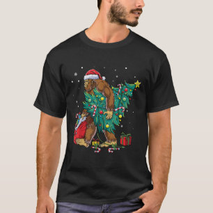 Bigfoot Christmas Tree Lights Funny Xmas Sasquatch T-Shirt