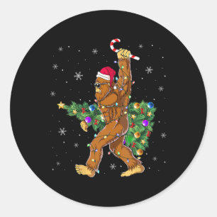 Bigfoot Christmas Tree Lights Sasquatch Lovers Classic Round Sticker