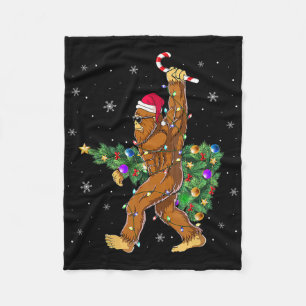 Bigfoot Christmas Tree Lights Sasquatch Lovers  Fleece Blanket