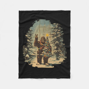 Bigfoot Christmas Tree Lights Tarot Xmas Sasquatch Fleece Blanket