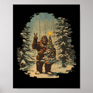 Bigfoot Christmas Tree Lights Tarot Xmas Sasquatch Poster