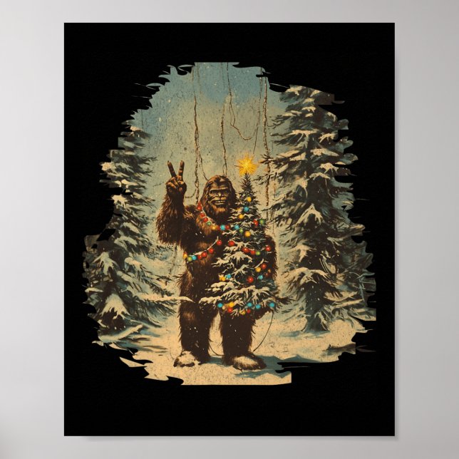 Bigfoot Christmas Tree Lights Tarot Xmas Sasquatch Poster (Front)