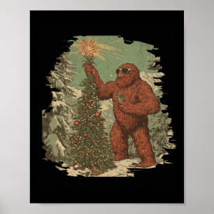 Bigfoot Christmas Tree Lights Tarot Xmas Sasquatch Poster