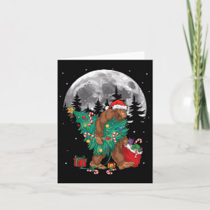 Bigfoot Christmas Tree Lights Xmas Boys Men Sasqua Card