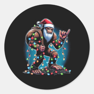 Bigfoot Christmas Tree Lights Xmas Boys Men Sasqua Classic Round Sticker