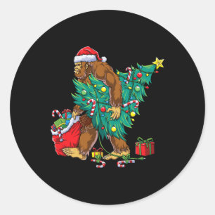 Bigfoot Christmas Tree Lights Xmas Boys Men Sasqua Classic Round Sticker