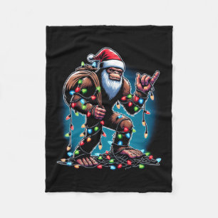 Bigfoot Christmas Tree Lights Xmas Boys Men Sasqua Fleece Blanket