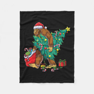 Bigfoot Christmas Tree Lights Xmas Boys Men Sasqua Fleece Blanket