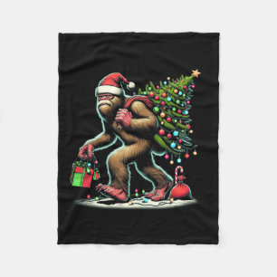 Bigfoot Christmas Tree Lights Xmas Boys Men Sasqua Fleece Blanket