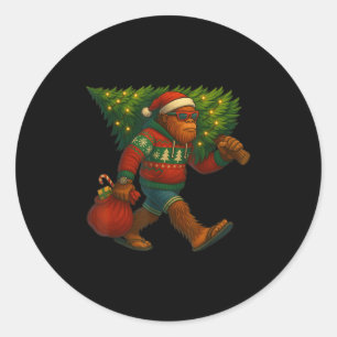 Bigfoot Christmas Tree Lights Xmas Sasquatch Boys  Classic Round Sticker