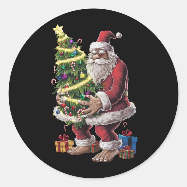Bigfoot Christmas Tree Lights Xmas Sasquatch Lover Classic Round Sticker (Front)