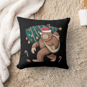 Bigfoot Christmas Tree Lights Xmas Sasquatch Lover Cushion