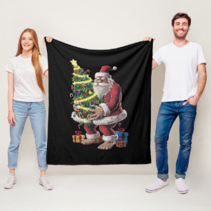 Bigfoot Christmas Tree Lights Xmas Sasquatch Lover Fleece Blanket