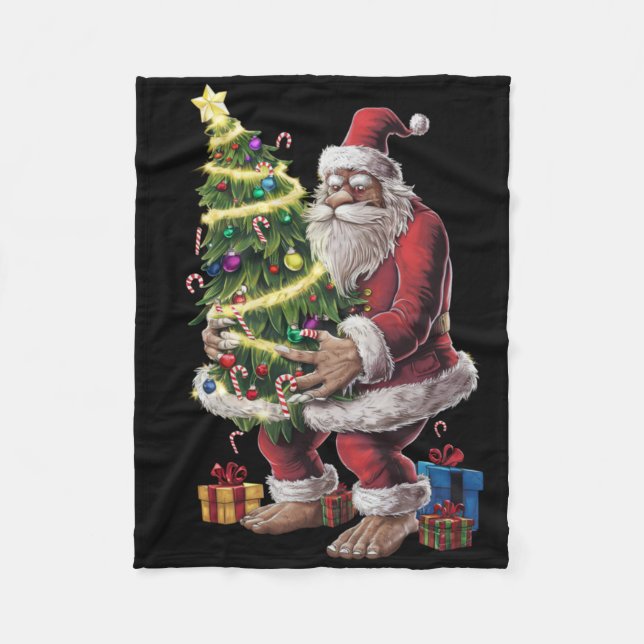 Bigfoot Christmas Tree Lights Xmas Sasquatch Lover Fleece Blanket (Front)
