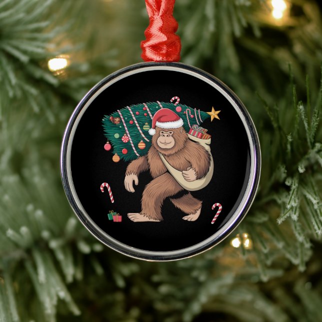 Bigfoot Christmas Tree Lights Xmas Sasquatch Lover Metal Ornament (Tree)