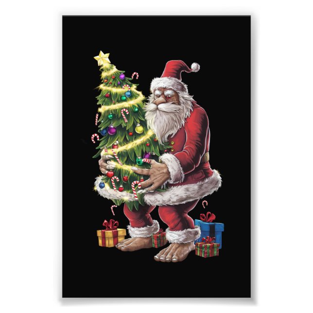 Bigfoot Christmas Tree Lights Xmas Sasquatch Lover Photo Print (Front)