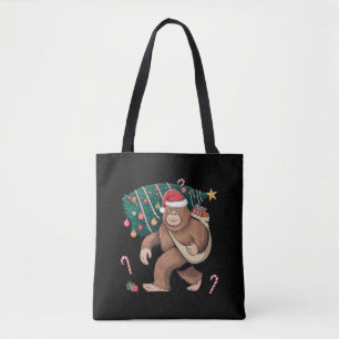Bigfoot Christmas Tree Lights Xmas Sasquatch Lover Tote Bag