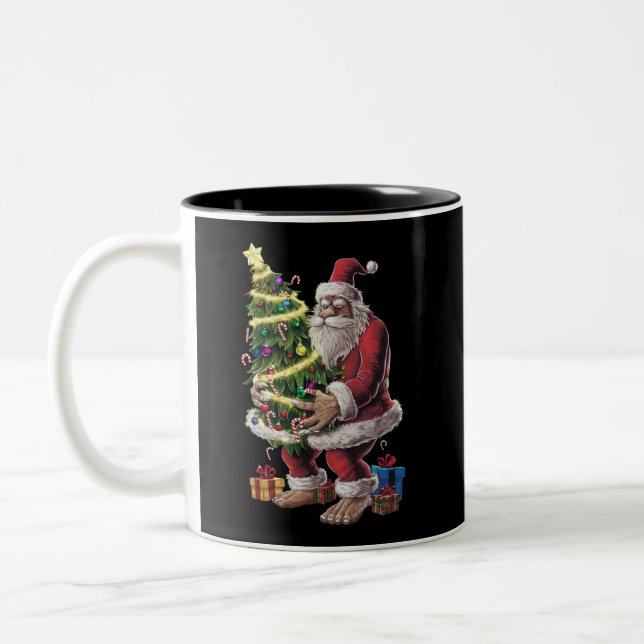 Bigfoot Christmas Tree Lights Xmas Sasquatch Lover Two-Tone Coffee Mug (Left)