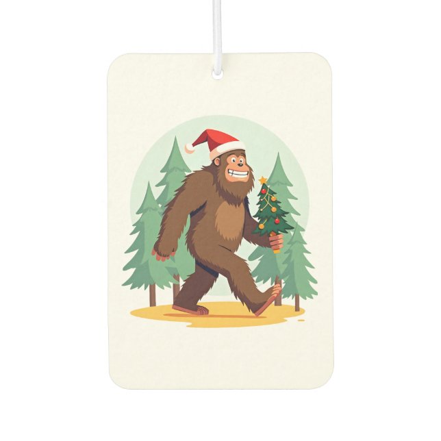 Bigfoot Christmas Tree Santa Hat (1) Car Air Freshener (Front)