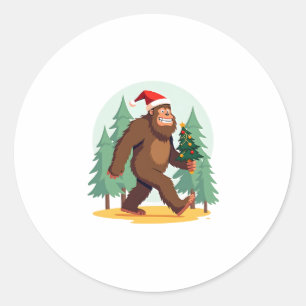 Bigfoot Christmas Tree Santa Hat (1) Classic Round Sticker