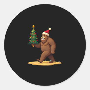 Bigfoot Christmas Tree Santa Hat (1) Classic Round Sticker