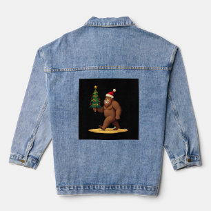 Bigfoot Christmas Tree Santa Hat (1) Denim Jacket