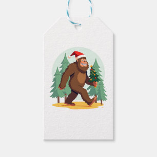 Bigfoot Christmas Tree Santa Hat (1) Gift Tags