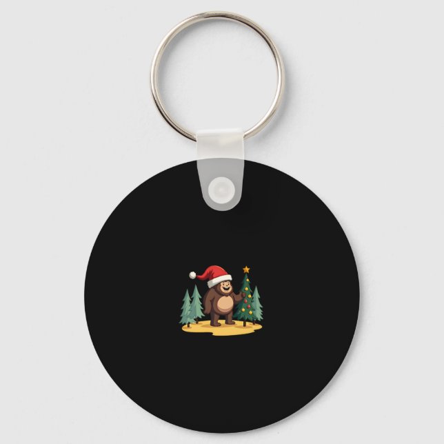 Bigfoot Christmas Tree Santa Hat (1) Key Ring (Front)