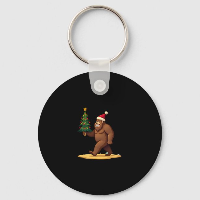 Bigfoot Christmas Tree Santa Hat (1) Key Ring (Front)