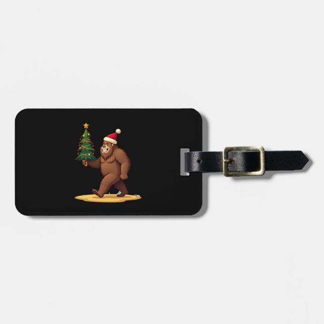 Bigfoot Christmas Tree Santa Hat (1) Luggage Tag (Front Horizontal)