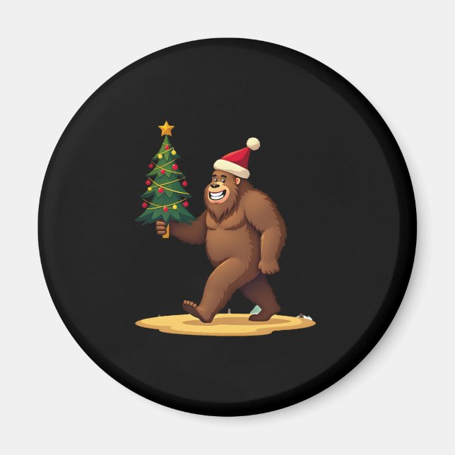 Bigfoot Christmas Tree Santa Hat (1) Magnet (Front)
