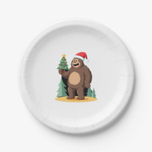 Bigfoot Christmas Tree Santa Hat (1) Paper Plate