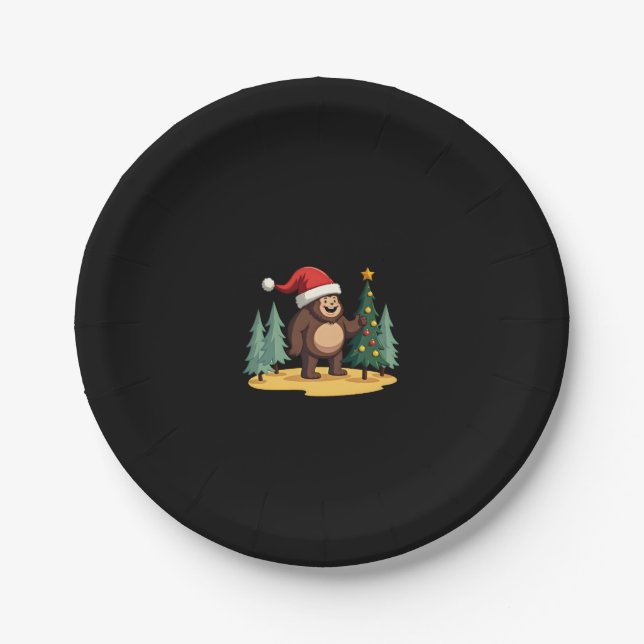 Bigfoot Christmas Tree Santa Hat (1) Paper Plate (Front)